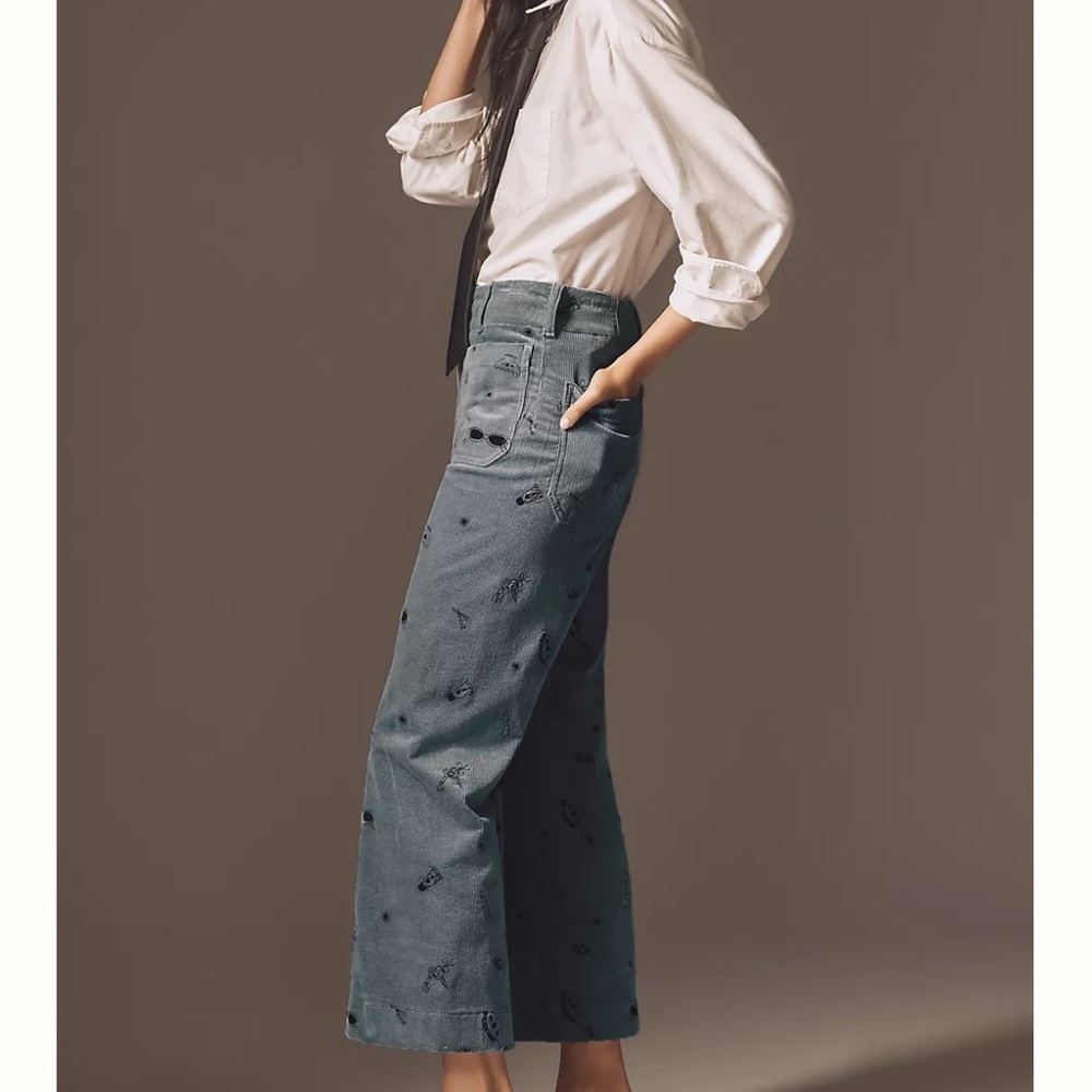Anthropologie Maeve Colette crop wide-leg corduroy embroidered pants - Picture 4 of 12